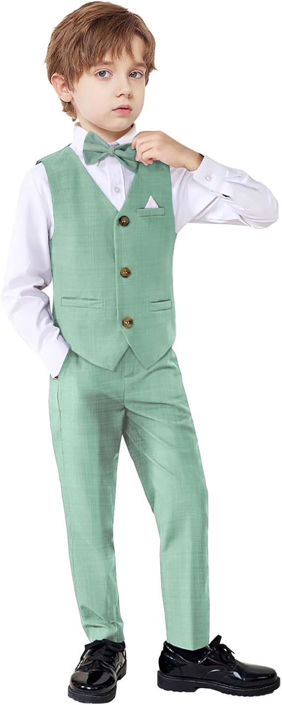Nwada Boys Suit Set Formal Dress Shirt with Bow Tie, Slim Vest and Pants Toddler Boy Clothes Suits